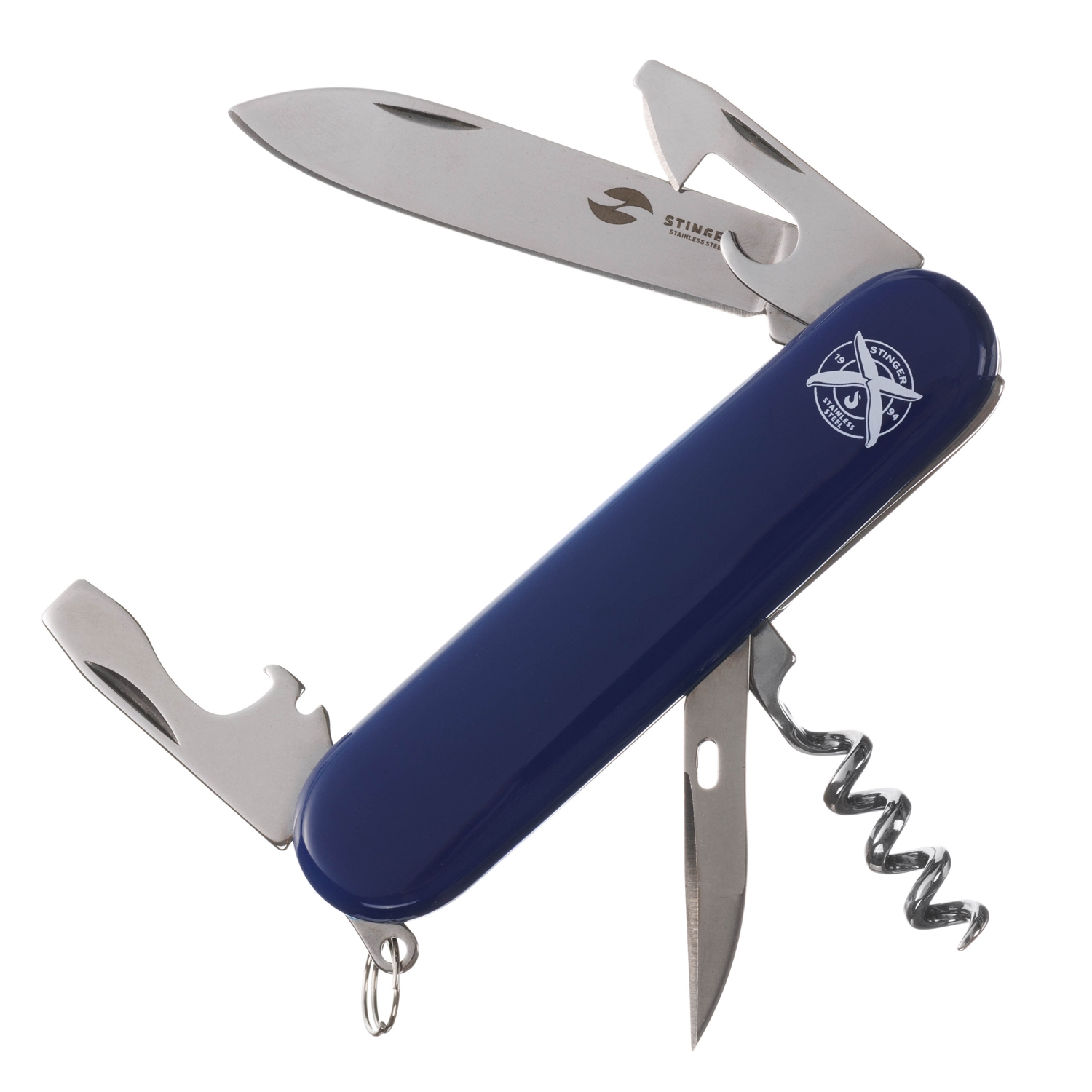Нож перочинный Stinger, 90 мм, 10 функций, материал рукояти: АБС-пластик (синий), синий, пластик