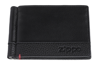 Зажим для денег ZIPPO с защитой от сканирования RFID, чёрный, натуральная кожа, 11x1x8,2 см, черный