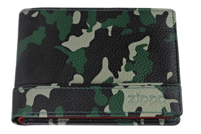 Портмоне ZIPPO, зелёно-чёрный камуфляж, натуральная кожа, 11,2×2×8,2 см, зеленый