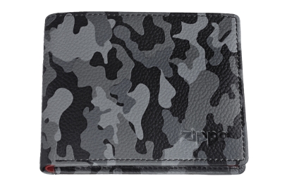 Портмоне ZIPPO, серо-чёрный камуфляж, натуральная кожа, 10,8×2,5×8,6 см, серый